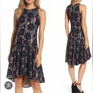 Eliza J Navy Lace Fit & Flare Dress Size 14P | Sleeveless Cocktail Party Dress